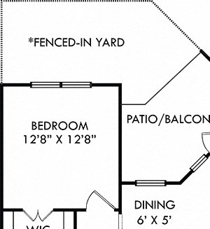 Griffith with Attached Garage and Fenced-in Yard Griffith with Attached Garage + Fenced-in Yard. 1 bedroom apartment. Kitchen with island open to living/dinning rooms. 1 full bathroom, double vanity. Walk-in closet. Patio/balcony open to yard.
