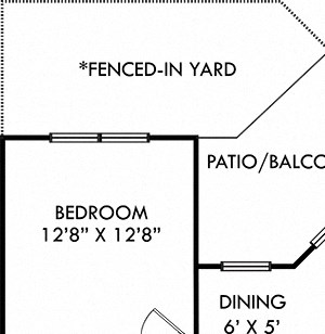 griffith 1 bedroom, 1 bath apartment. Foyer leading to dining, living, kitchen area. Kitchen with Island and Pantry. Washer/Dryer. double sink bath vanity. walk-in closet. patio with Fenced-in yard