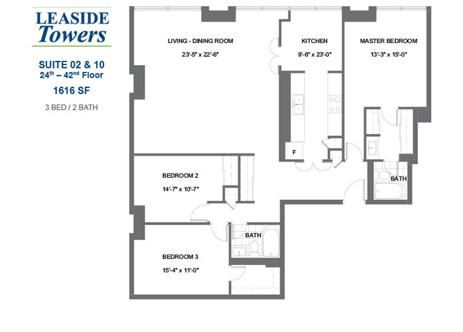 Leaside Towers – 3 BED – 2 BATH - 1616 SF – Apartment