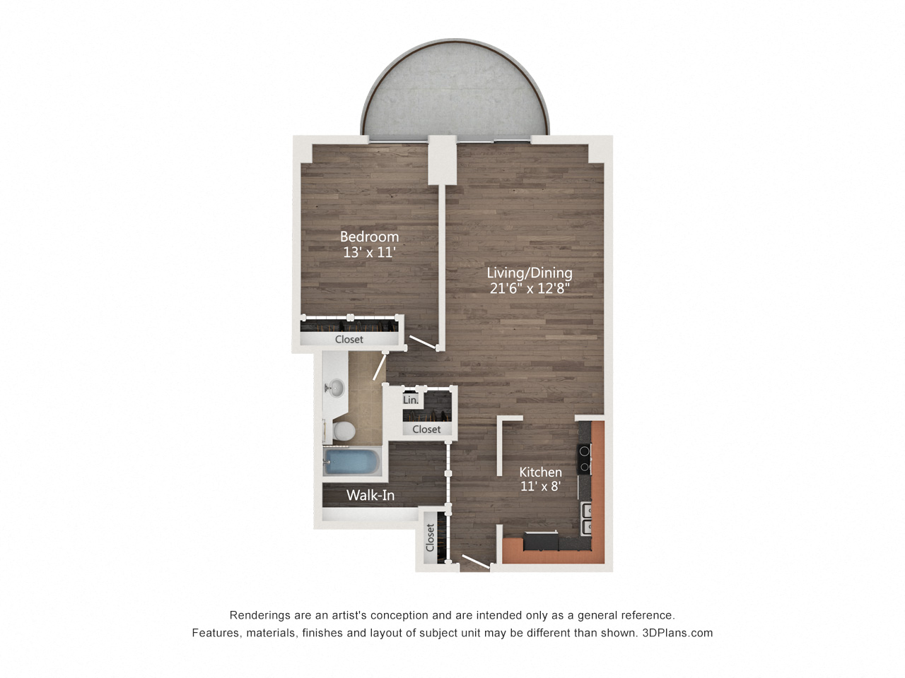 1  Bed   1  Bath   760 Sq. Ft. | 1 Bedroom 10 Floor Plan at Churchill, Minneapolis, 55401