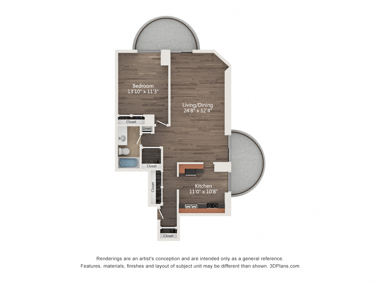 1  Bed   1  Bath   800 Sq. Ft. | 1 Bedroom 11 Floor Plan at Churchill, Minneapolis, MN, 55401