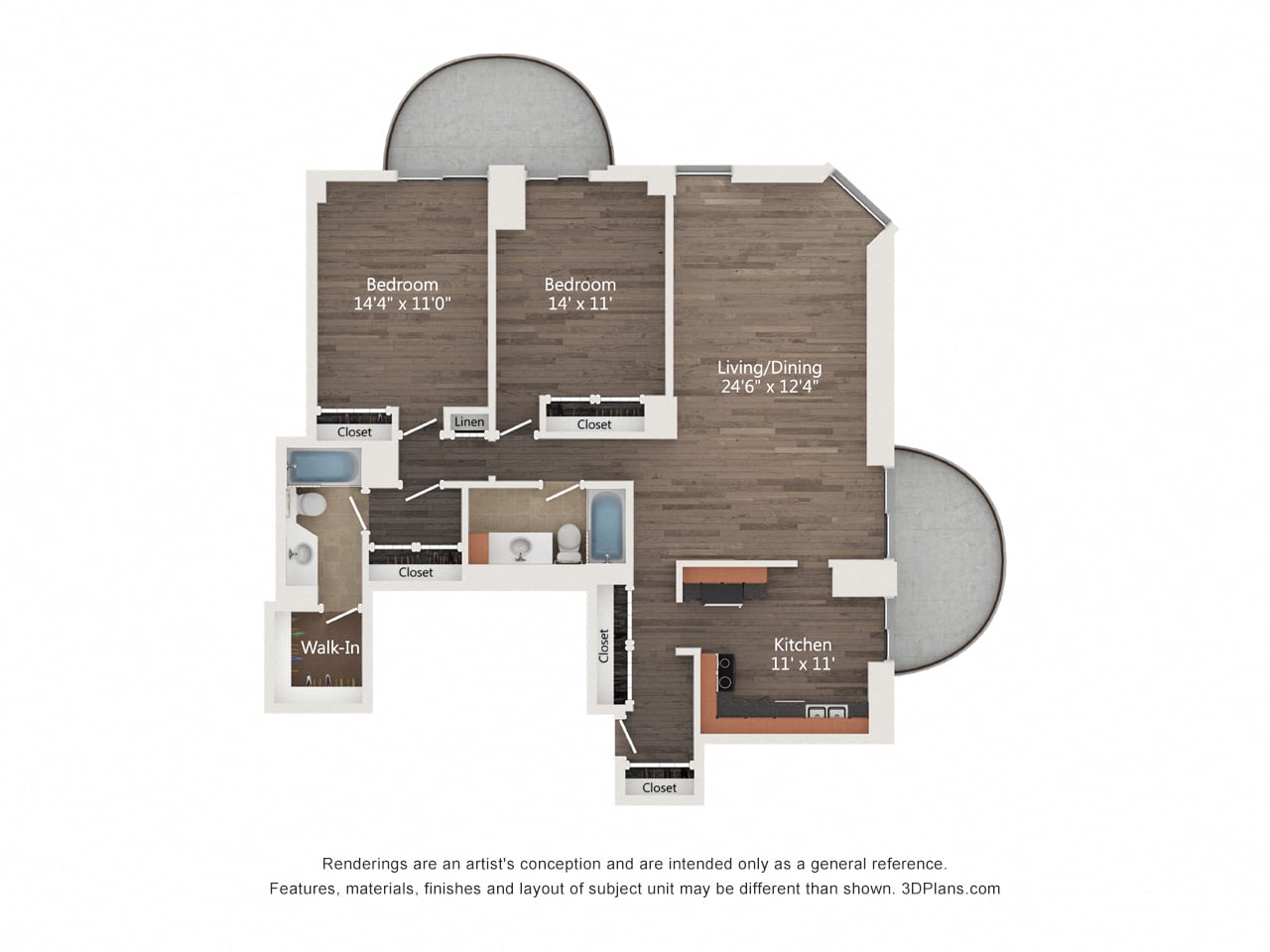 2  Bed   2  Bath   1,150 Sq. Ft. | 2 Bedroom 02 Floor Plan at Churchill, Minneapolis