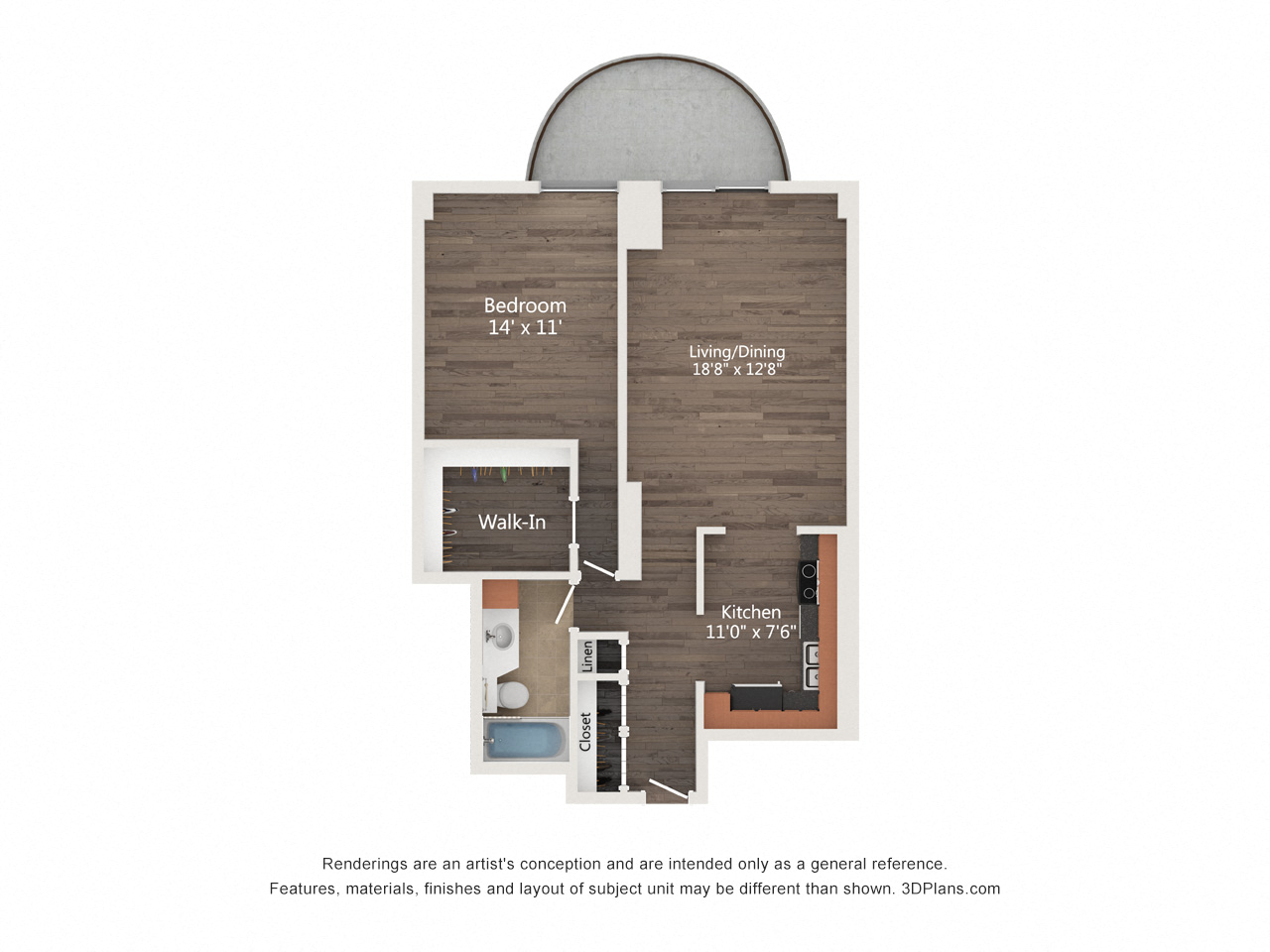 1  Bed   1  Bath   740 Sq. Ft. | 1 Bedroom 03 Floor Plan at Churchill, Minneapolis, MN