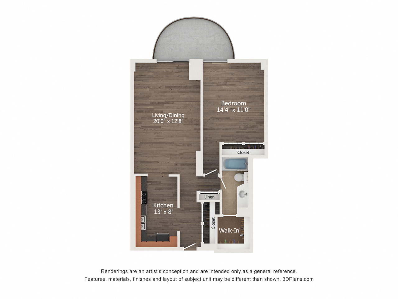 1  Bed   1  Bath   740 Sq. Ft. | 1 Bedroom 04 Floor Plan at Churchill, Minneapolis, 55401