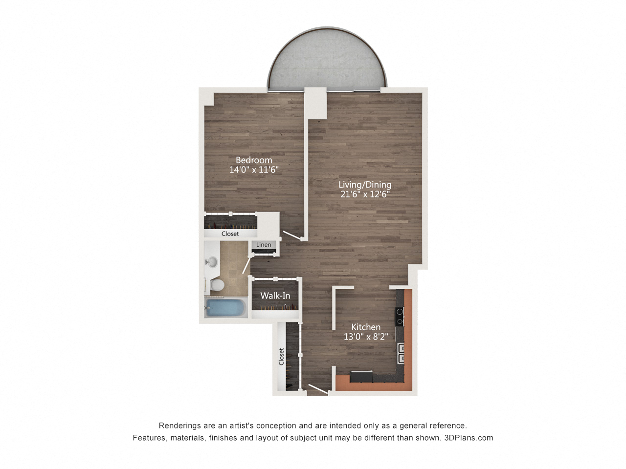1  Bed   1  Bath   740 Sq. Ft. | 1 Bedroom 07 Floor Plan at Churchill, Minneapolis, Minnesota