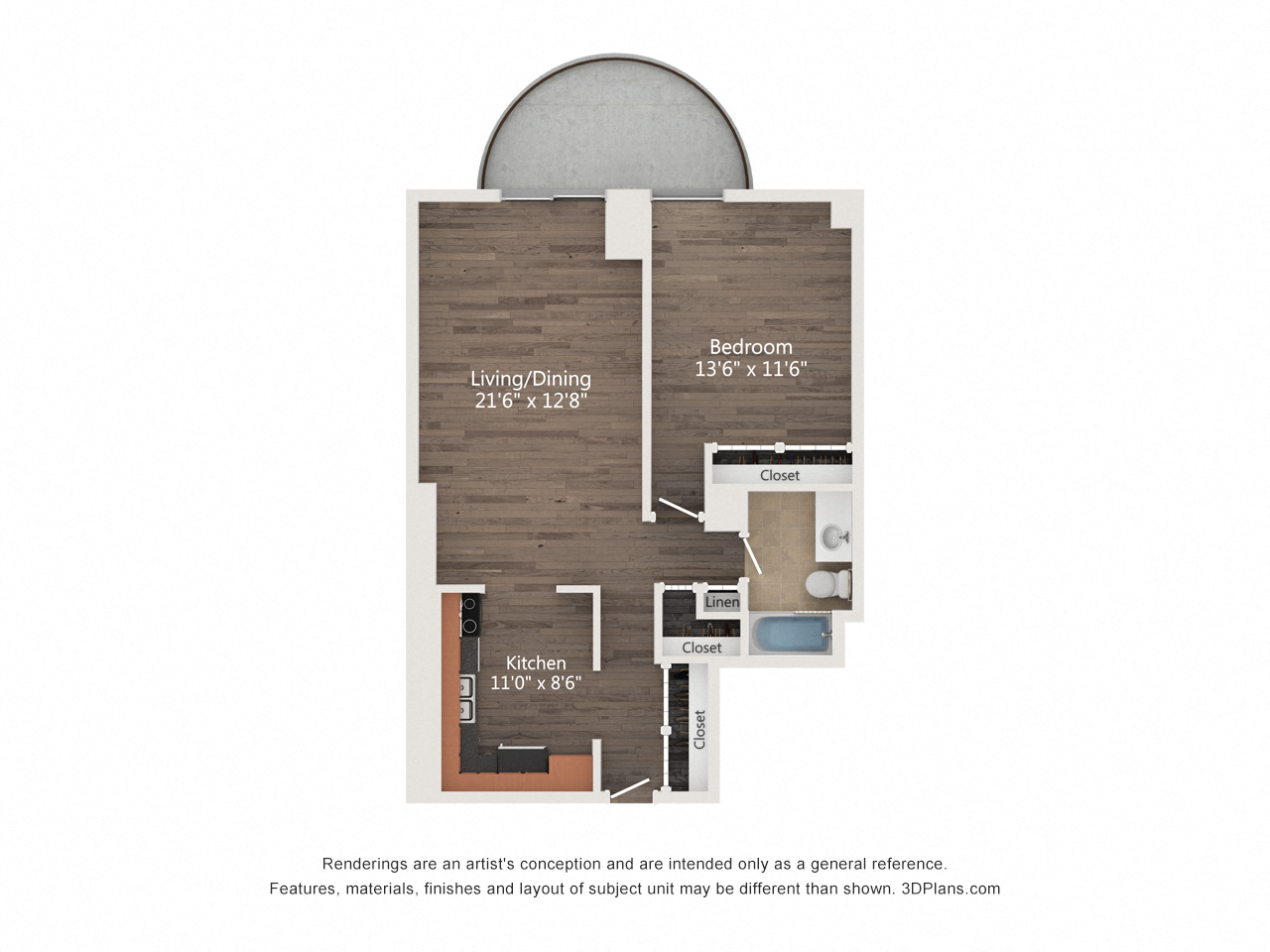 1  Bed   1  Bath   740 Sq. Ft. | 1 Bedroom 08 Floor Plan at Churchill, Minneapolis, MN