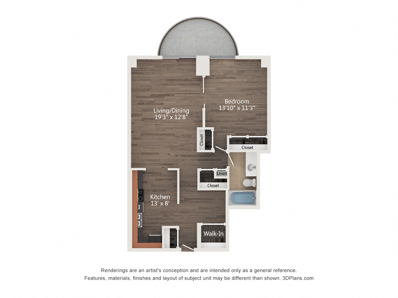 1  Bed   1  Bath   740 Sq. Ft. | Convertible 09 Floor Plan at Churchill, Minneapolis, MN, 55401