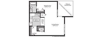 Studio   1  Bath   576 Sq. Ft. Aspen Floorplan at Williams Reserve, Illinois, 60074