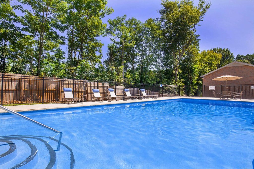 the swimming pool at our apartments has a blue pool