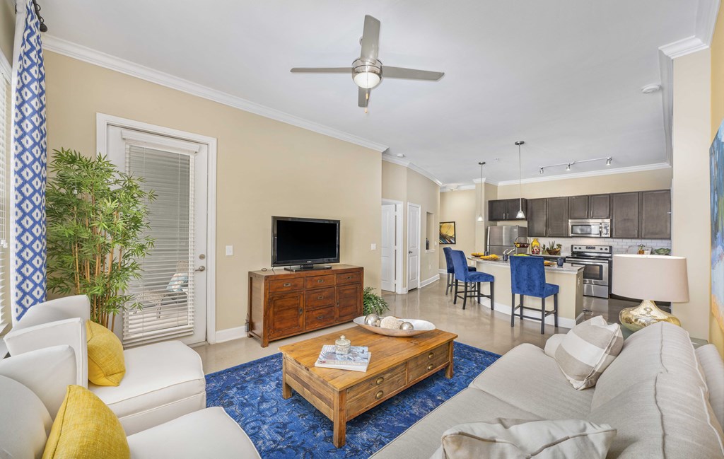 a living room with a couch and a coffee table