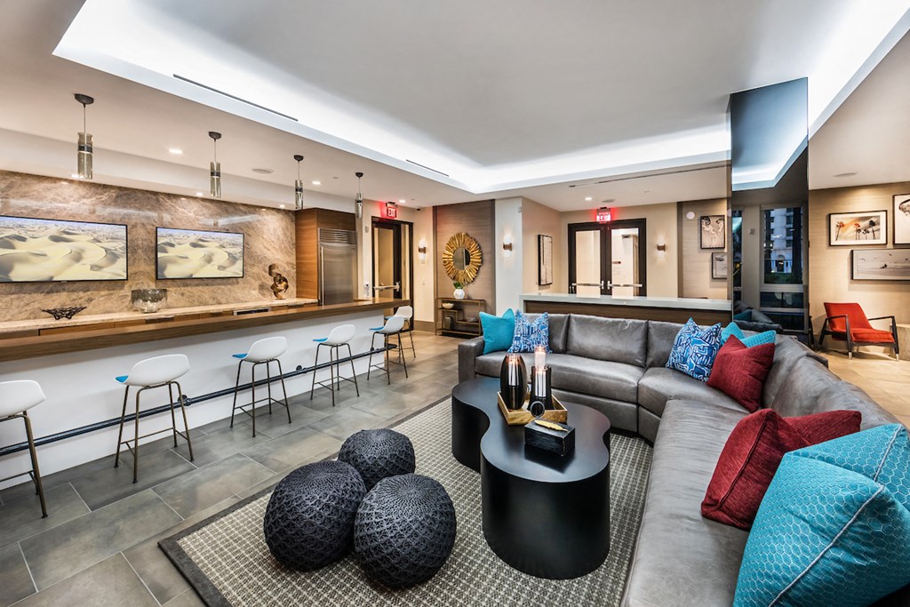 a living room with couches and a coffee table