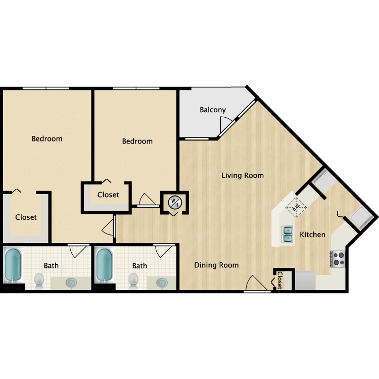 2B Floor Plan at Riversong Apartment Homes, Bradenton, Florida
