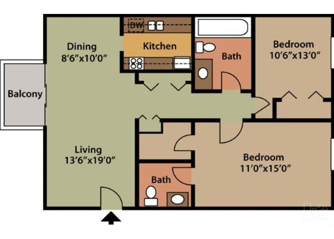 Two Bedroom One and One Half Bath Apartments