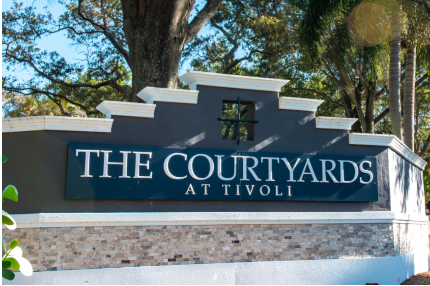 the sign for the court yards at tivoli