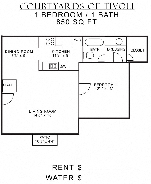 Tivoli Courtyards 1 BR 1 Bath