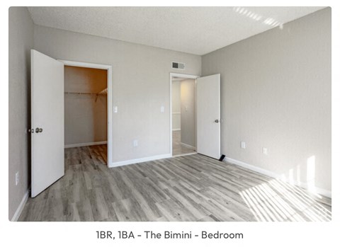 a bedroom with a door to a closet