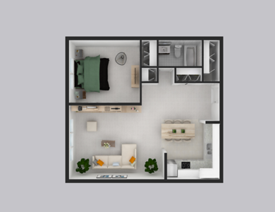 a bedroom floor plan is shown with a bathroom and a living room