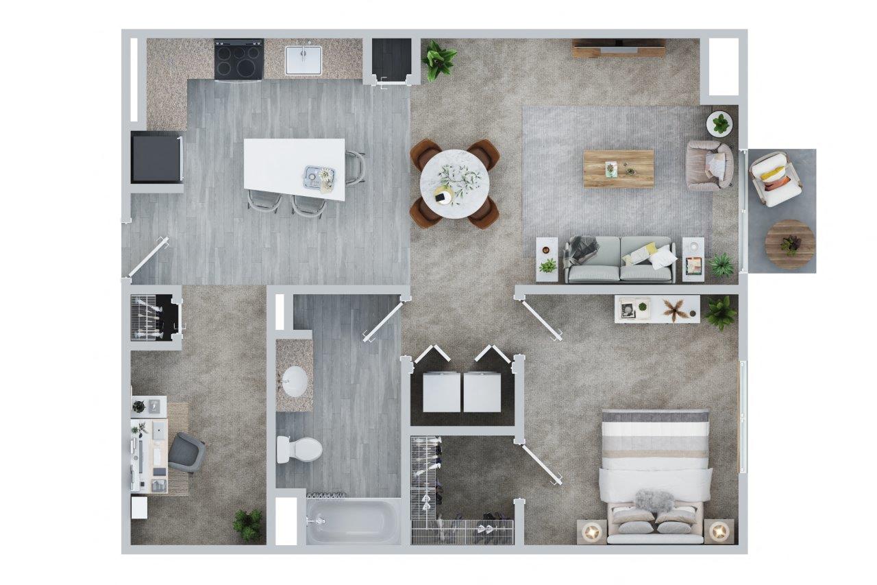1 Bed, 1 Bath Floor Plan with 906 square feet, at East Main, Massachusetts
