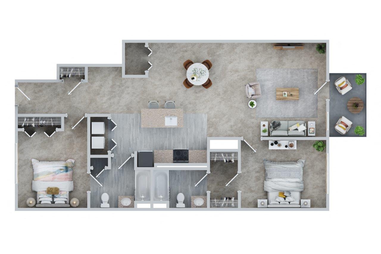 2 Bed, 2 Bath Townhouse Floor Plan C with 1219 square feet at East Main, Norton, MA, 02766