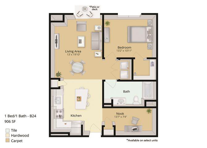 1 BED, 1 BATH Floor Plan 1