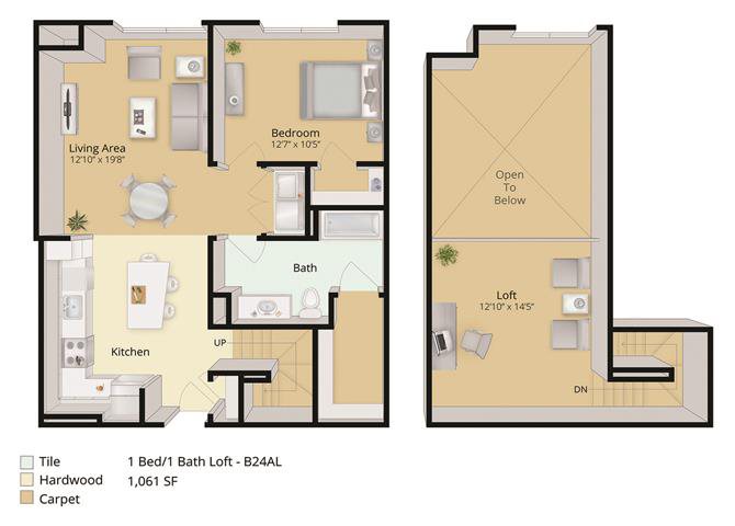 1 BED, 1 BATH LOFT Floor Plan 2