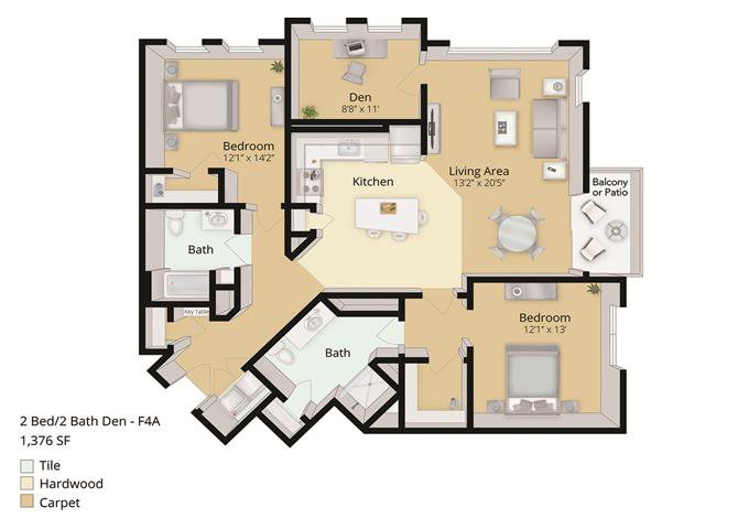2 BED, 2 BATH DEN Floor Plan 5