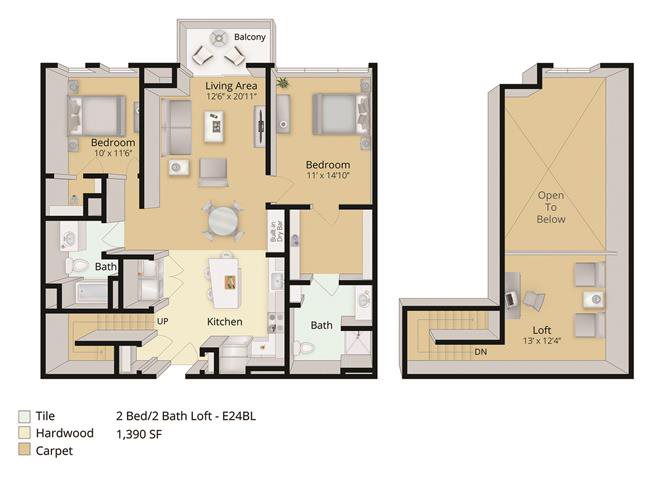 2 BED, 2 BATH LOFT Floor Plan 4