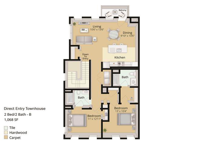 2 BED, 2 BATH TOWNHOUSE Floor Plan 6