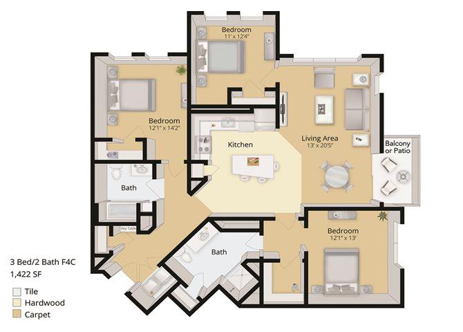 3 BED, 2 BATH Floor Plan 11