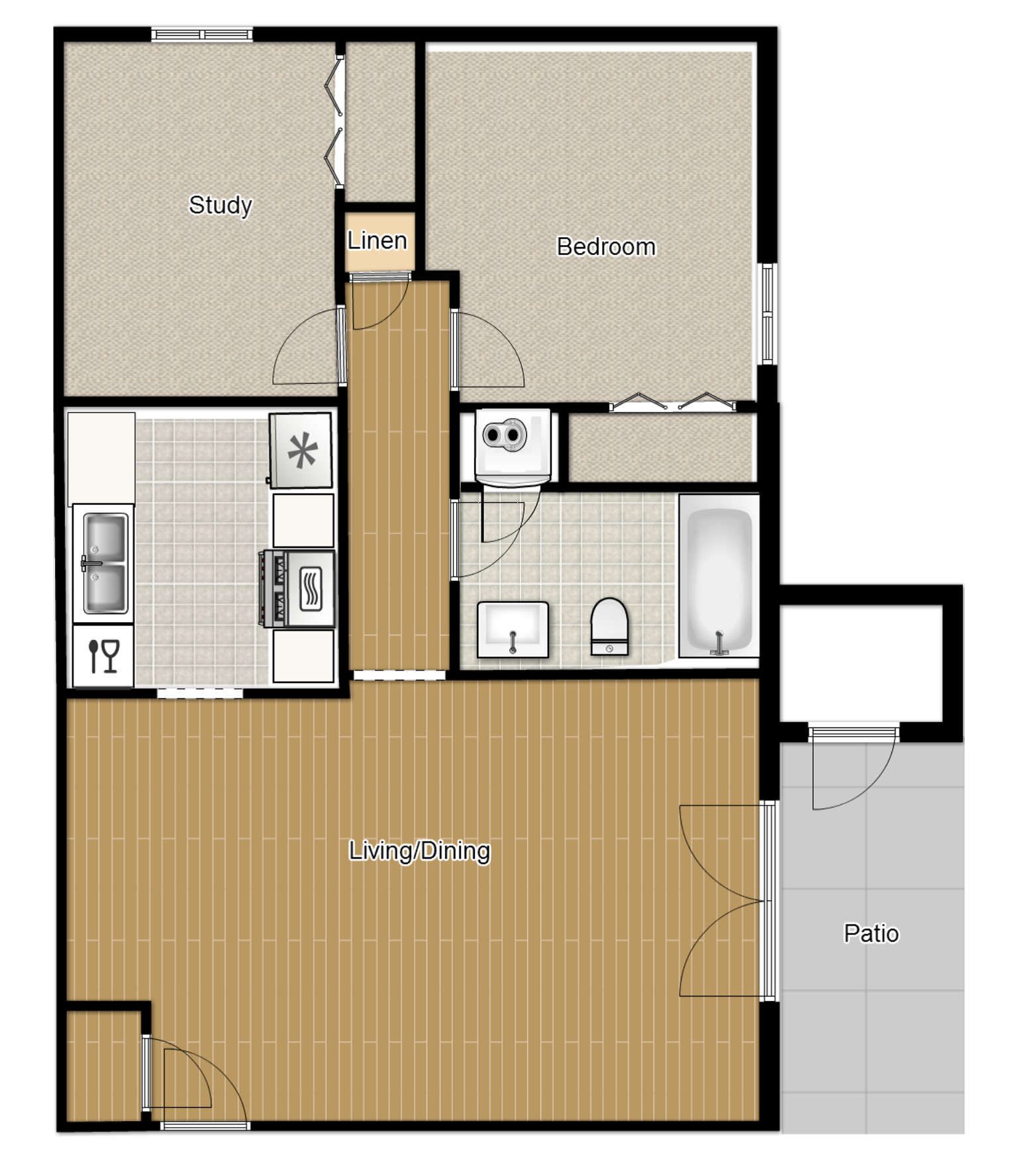 1 Bed 1 Bath with Study