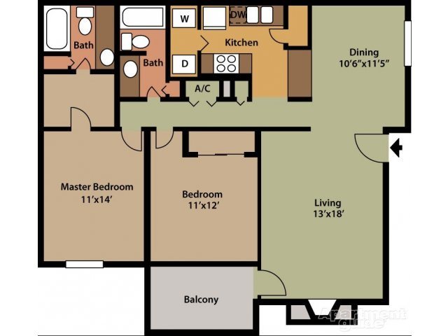2 Bed 2 Bath Floor Plan 2