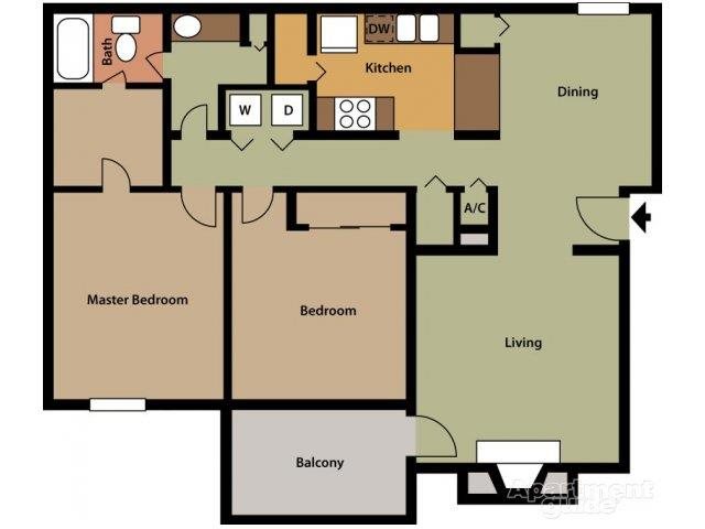 2 Bed 1 Bath Floor Plan 1