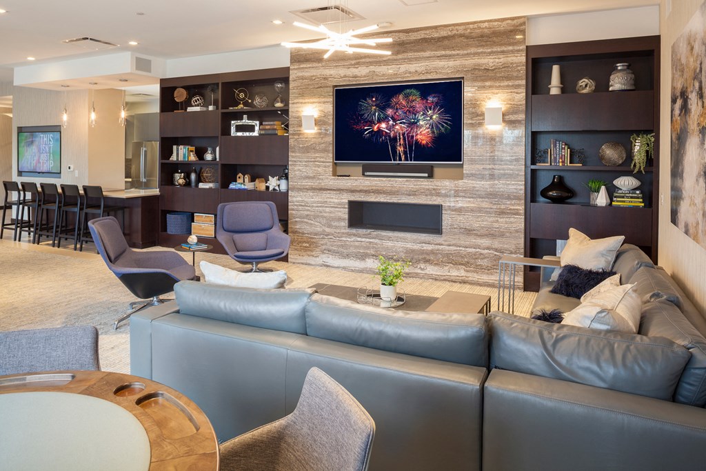 a living room with a couch and a television