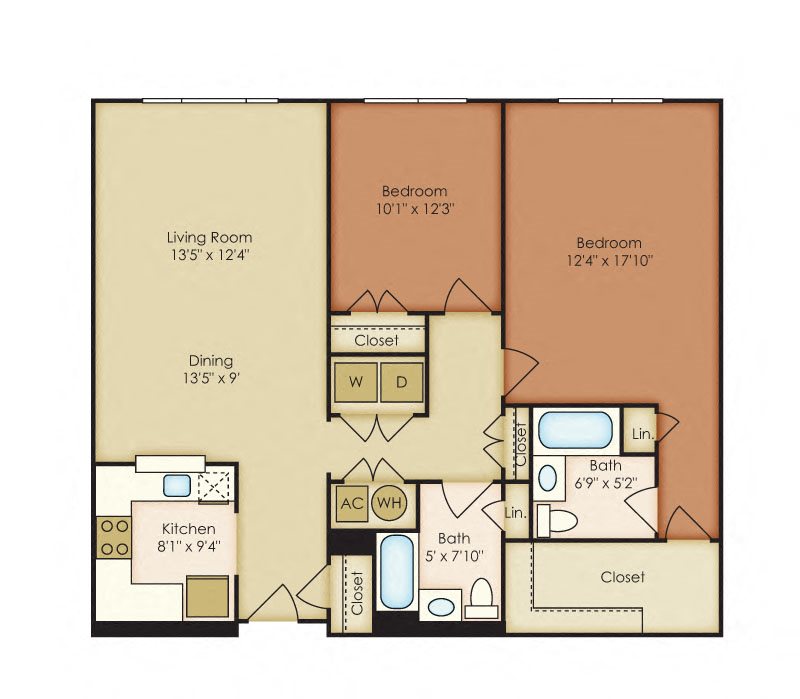Hemingway 2 bedroom 2 bathroom floor plan