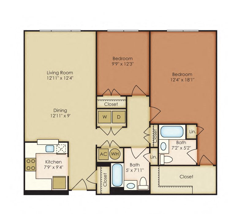 Emerson 2 bedroom 2 bathroom floor plan