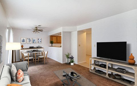 a living room with a couch and a television