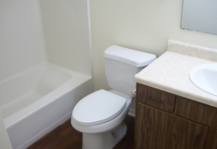 a bathroom with a toilet and a sink and a bath tub