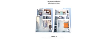 Two Bed Two Bath Floor Plan at Revere Village Apartments, Centerville, Ohio