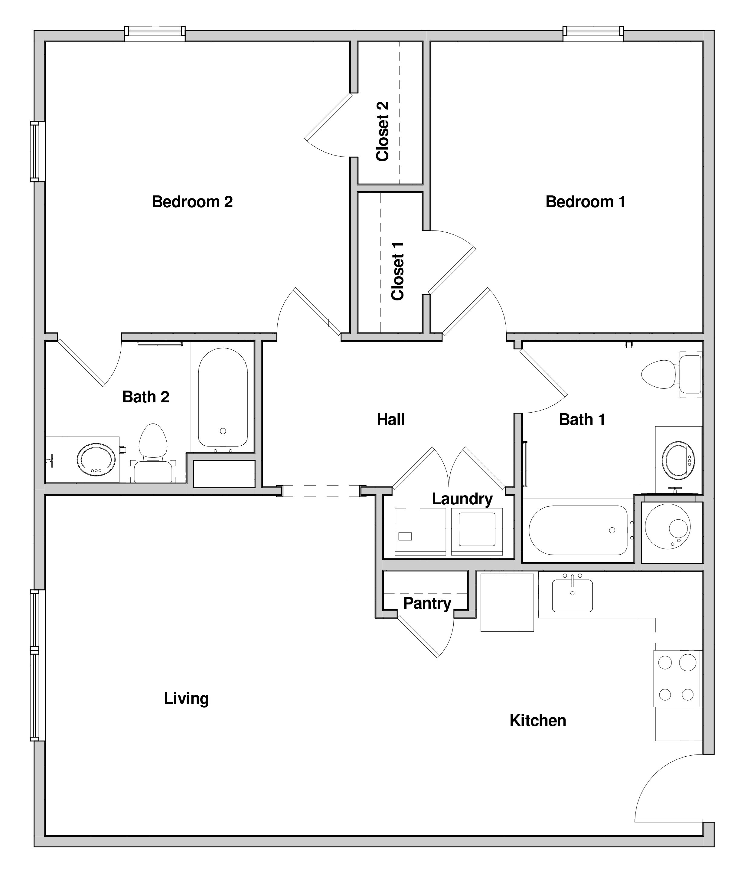 2 Bedroom / 2 Bathroom Floor Plan 5