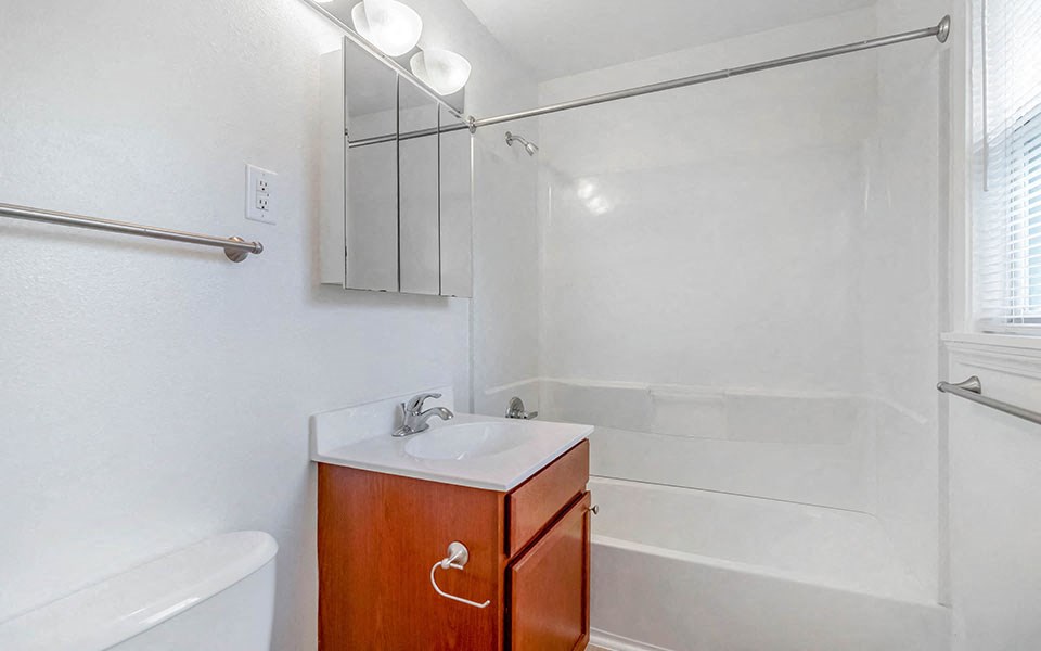 a bathroom with a sink and a shower