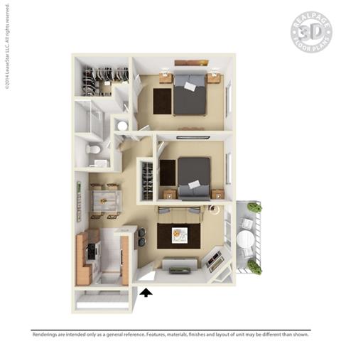 B1 - 2 bed 1 bath Floor Plan Floor Plan at Aviare Place, Midland, TX