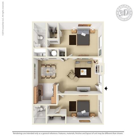 B2 - 2 bed 2 bath Floor Plan at Aviare Place, Midland, Texas
