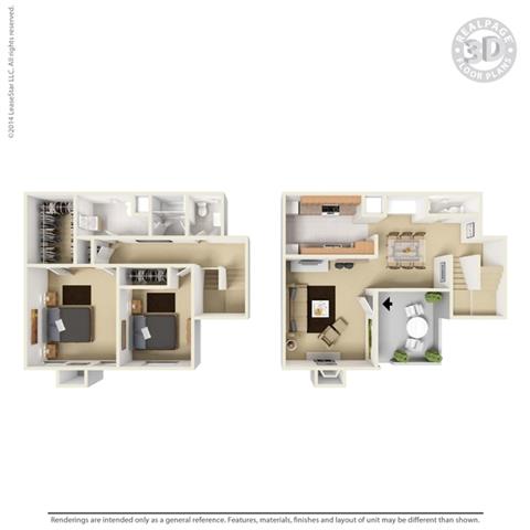 B4 - 2 bed 1.5 bath Floor Plan  at Aviare Place, Midland