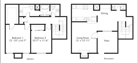 B4 - 2 bedroom 1.5 bath Floor Plan at Aviare Place, Texas