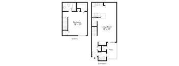 A2 - 1 Bedroom 1.5 Bath Floor Plan at Hawthorne House, Texas
