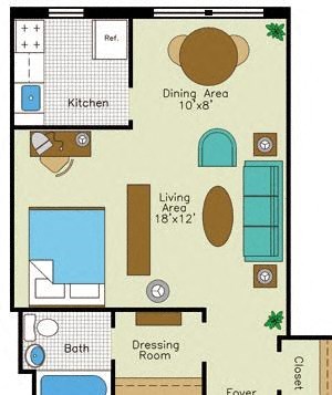 Floorplan Photos Gallery Studio 1 bathroom B Floorplan at Quebec House, Washington, 20008