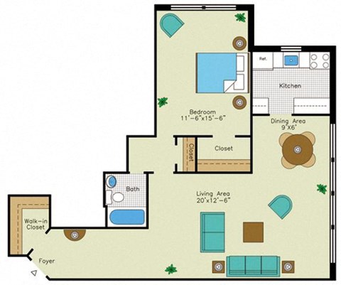 1 bedroom 1 bathroom h Floorplan at Quebec House, Washington, DC