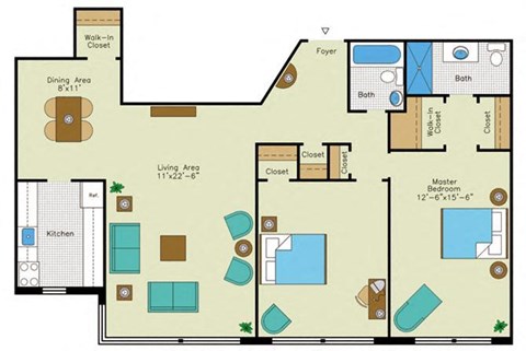 2 bed 2 bath Floorplan at Quebec House, Washington, 20008