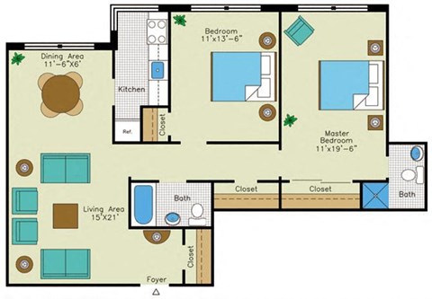 2 bed 2 bath  A Floorplan at Quebec House, Washington