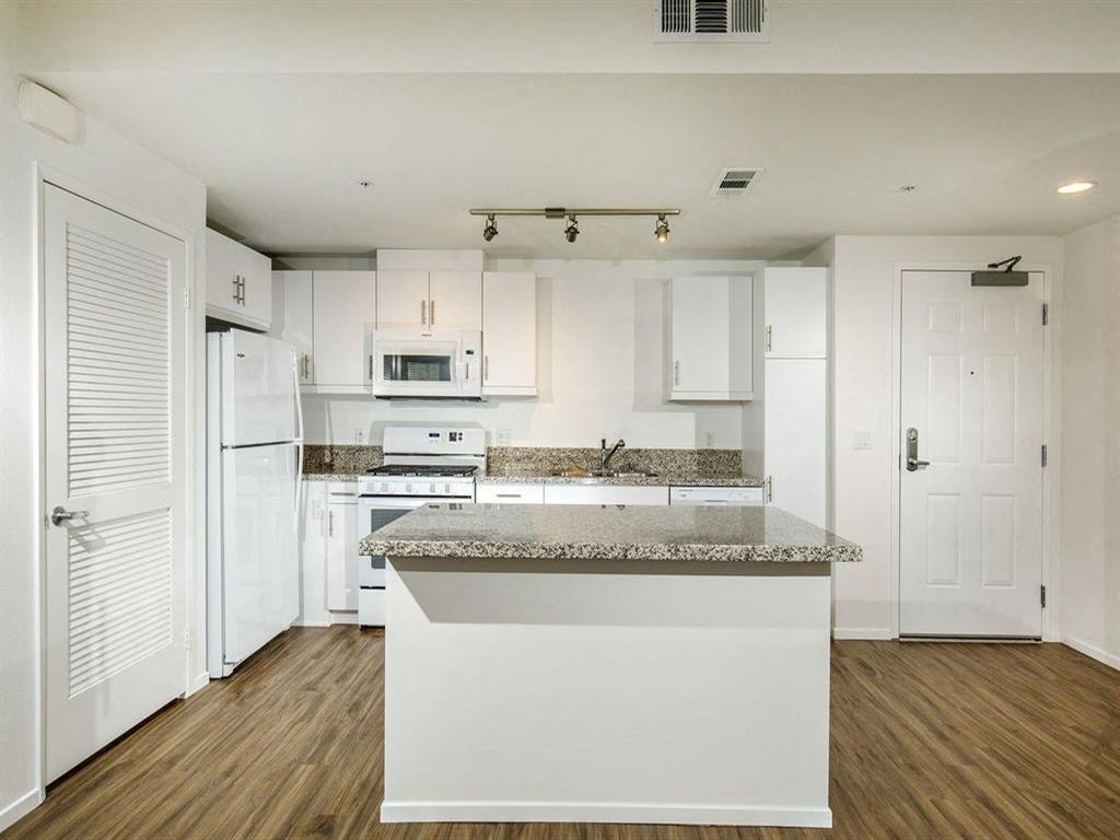 Kitchen comes with gas stove, dishwasher, microwave, refrigerator, washer in dryer on the side